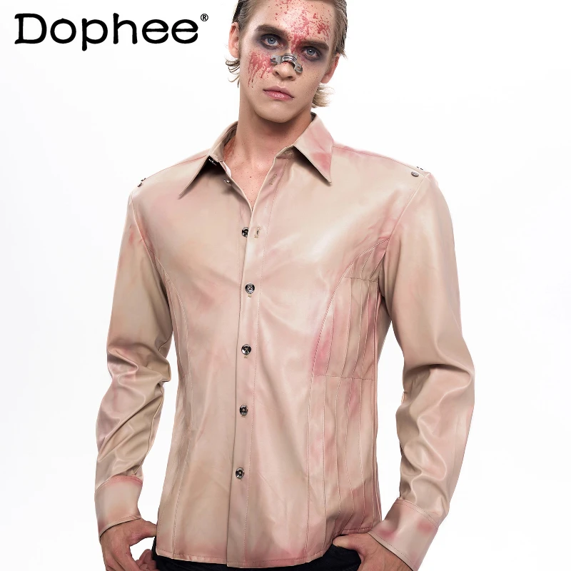 

Men's 2025 Autumn New Slim-fit Trendy Shirts Men's Niche Retro Faux Leather Long-sleeve Handsome Shirts Masculinity Fashion Tops