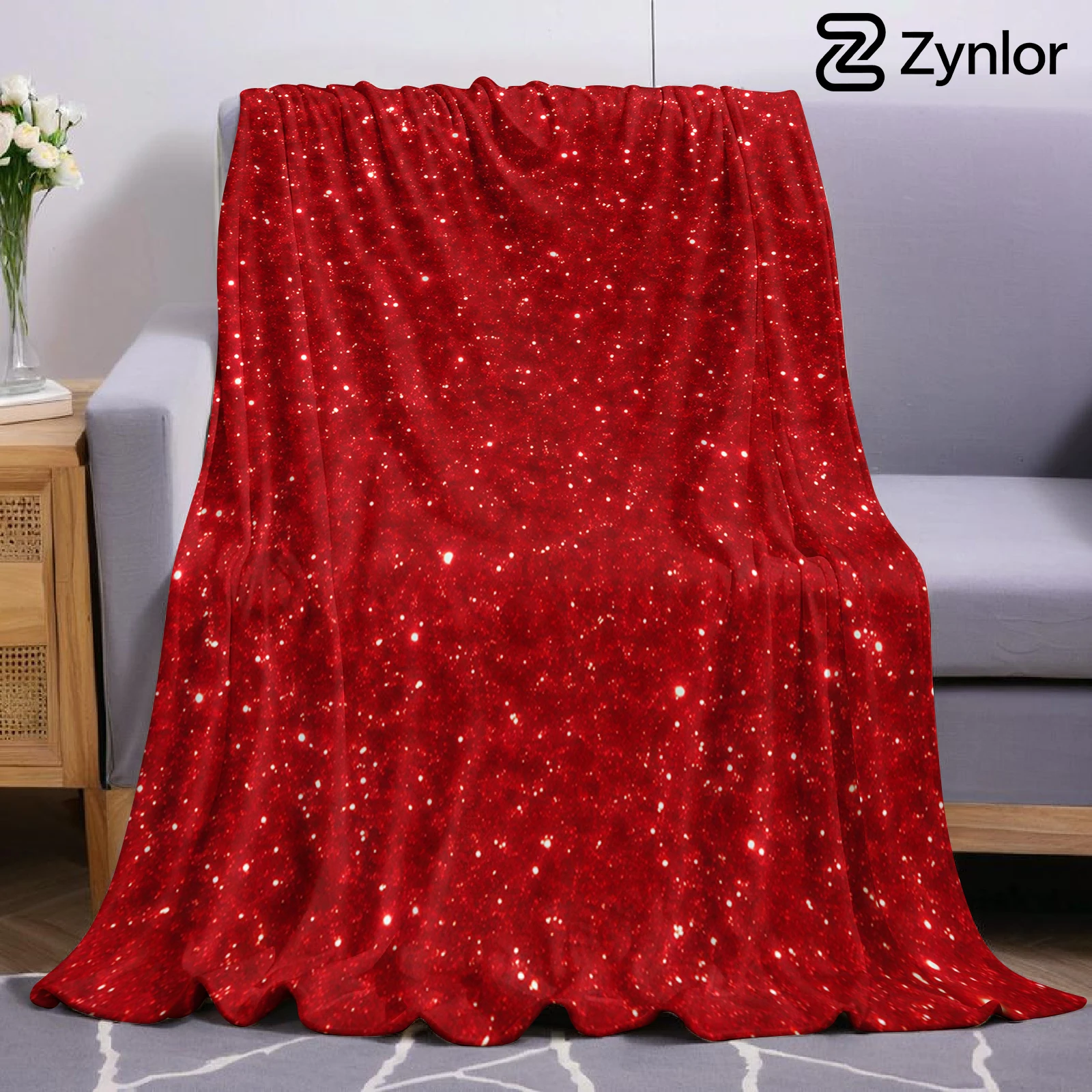 Red Glitter Christmas Fleece Throw Blanket Soft Warm Cozy Xmas Home Decor for Bed Sofa Couch Holiday Present