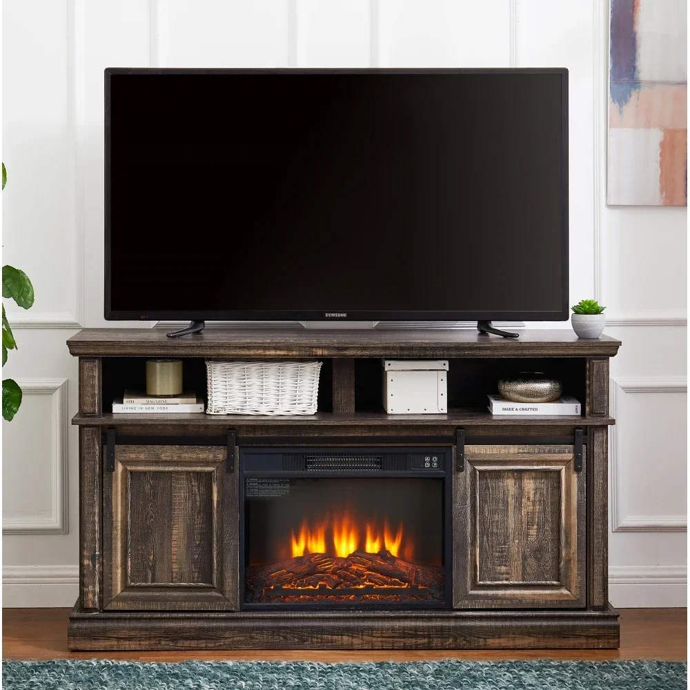 

Media Console TV Stand with 23" Fireplace Insert Sliding Door TV Cabinet Large Storage Space Entertainment Center