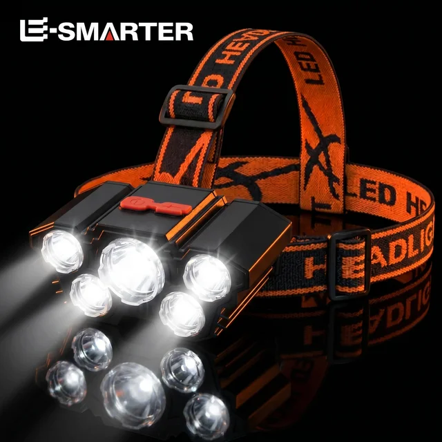 Latarka 5 LED z wbudowaną baterią litową Mocna latarka czołowa Camping Adventure Fishing Cycling Headlamp