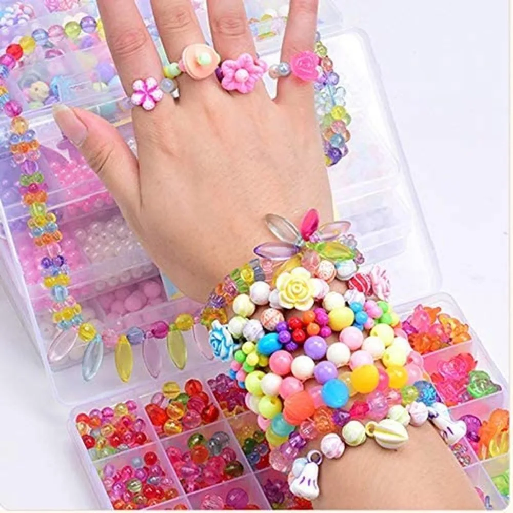 Arts Crafts DIY Handmade Beaded Kit Toy DIY Toy Handmade Kit for Make Bracelets Beads Toys Jewelry Set Colorful