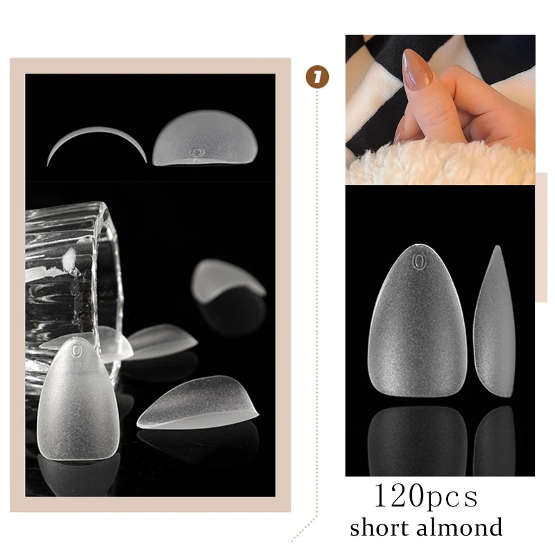 120Pcs False Nails Short Coffin Almond Square Frosted Nail Tips Press On Fake Nails Art Capsule Gel X Acrylic Nails