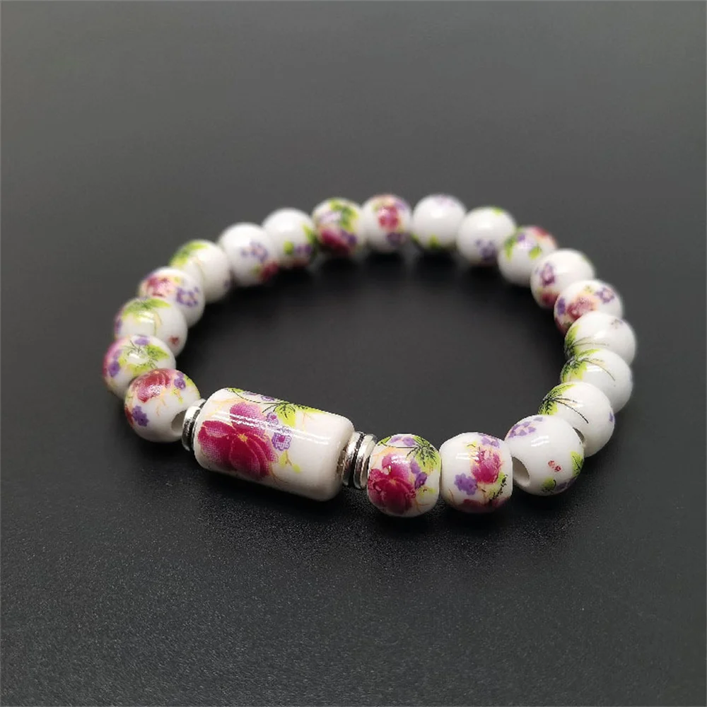 Blue and White Porcelain Stretch Bead Bracelet for 8MM Ceramic Sunflower Plum Blossom Bead Bracelet Collect Jewelry Gifts