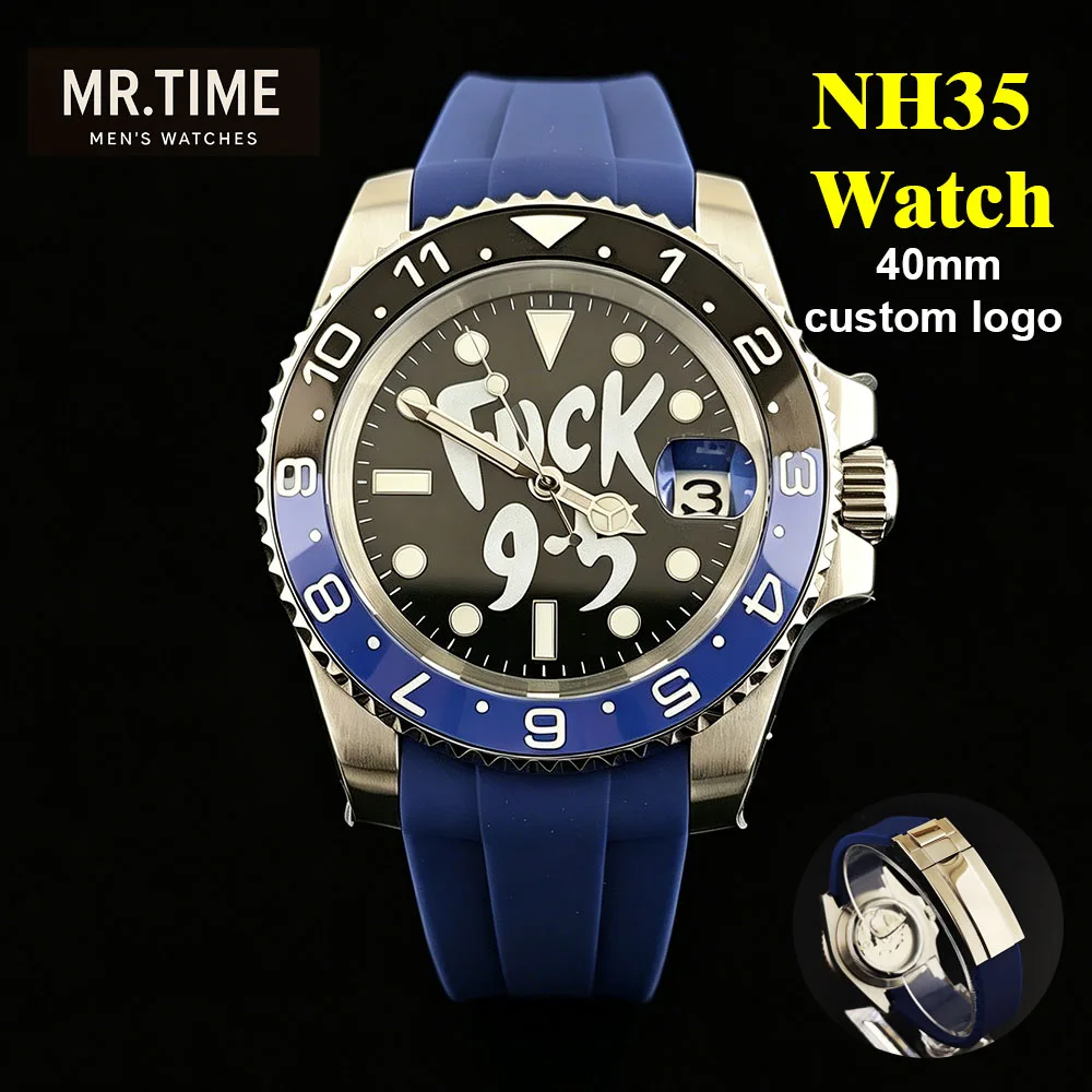 2026 High Quality Men's Rubber Strap Watch NH35 Stainless Steel Watch Sapphire Customized Logo NH35 Movement Watch