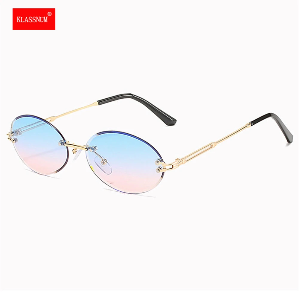 2023 Rimless Oval Sunglasses Women UV400 Small Gradient Colored Ocean Lenses Metal Frame Punk Decorative Glasses Men Shades