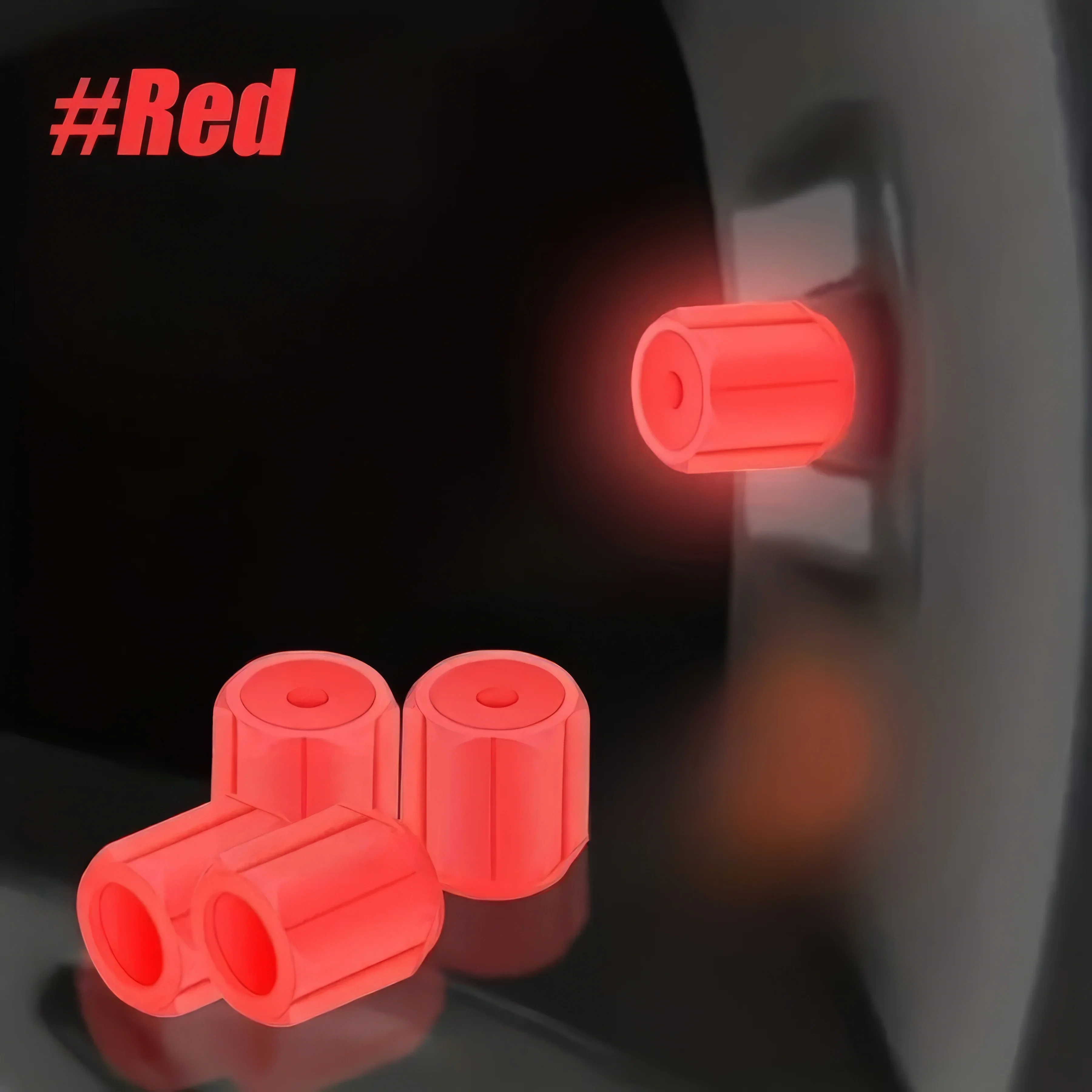 4 Pieces of Luminous Tire Valve Caps in Red, Bright Tire Decoration, Suitable for Cars, Electric Vehicles, Motorcycles - Detail 1