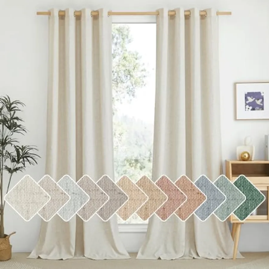 

Linen 102 inch Curtains for Bedroom Grommet Privacy Added with Light Filtering Thick Flax Window Treatments Linen Blend for Liv