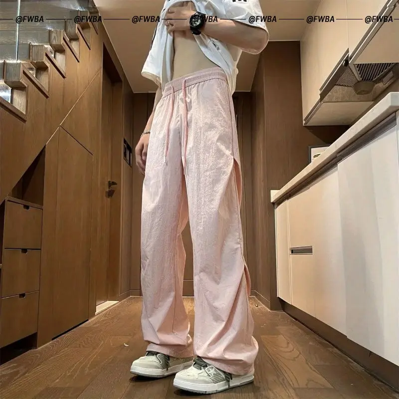 

Розовые брюки десантника, мужские летние тонкие драпированные брюки с прямыми ногами, повседневные брюки для уличных танцев в стиле хип-хоп