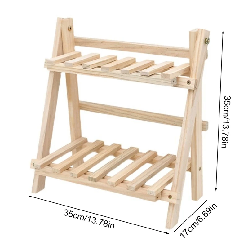 2024 New 2Tier Wood Storage Shelf Desktop Wooden Rack Plant Pot Flower Basket Stand for Home Kitchen Bathroom Spice Towel Holder