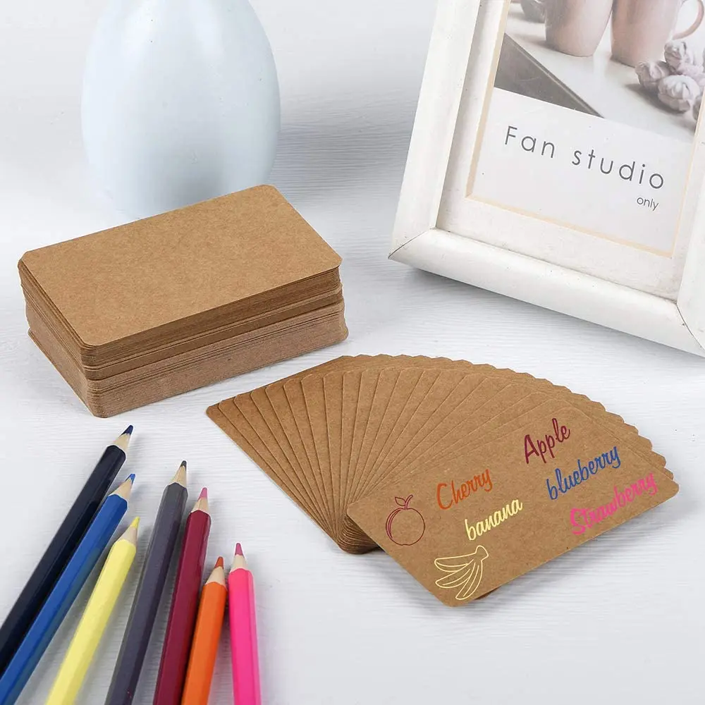 100pcs Kraft Paper Blank Greeting Postcards and Envelopes Rounded Edges Words Message Notes Tags White Black