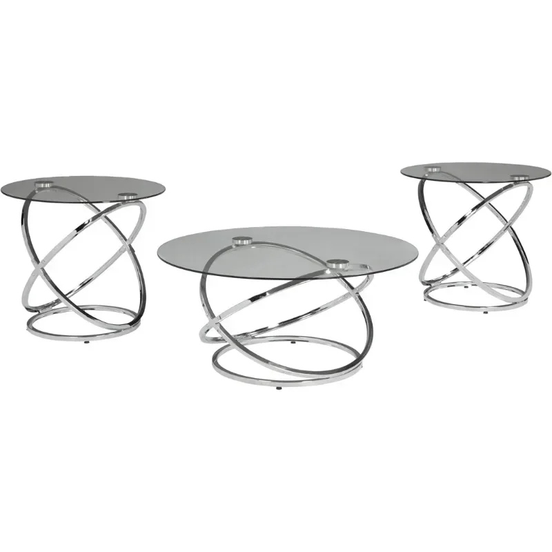 Contemporary Round 3-Piece Occasional Table Set,Includes Coffee Table and 2 End Tables,Chrome