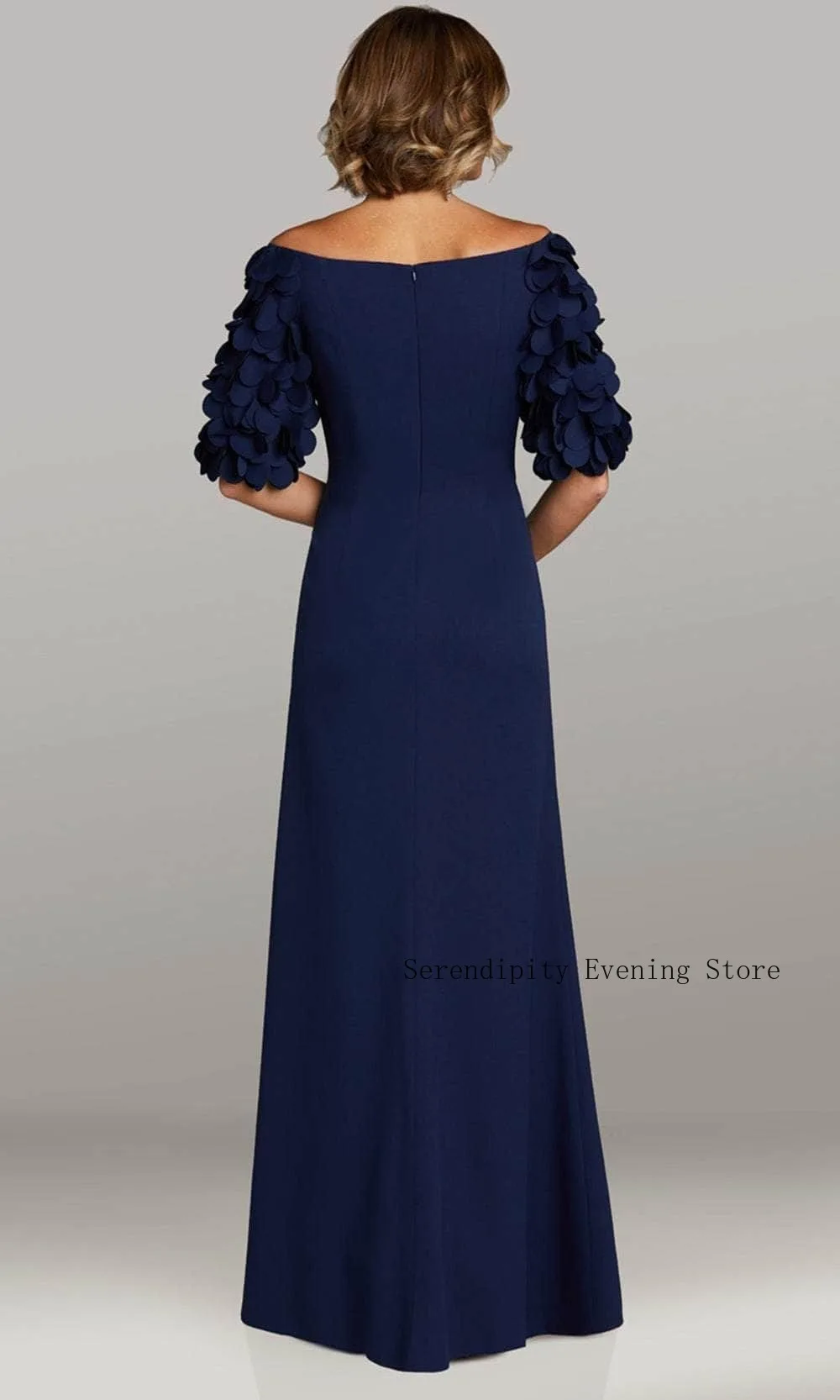 Customized 3D Florals Mother of the Birde Dresses Sheath Column Wedding Guest Dress Navy Blue Elegant Evening Party Gowns Long