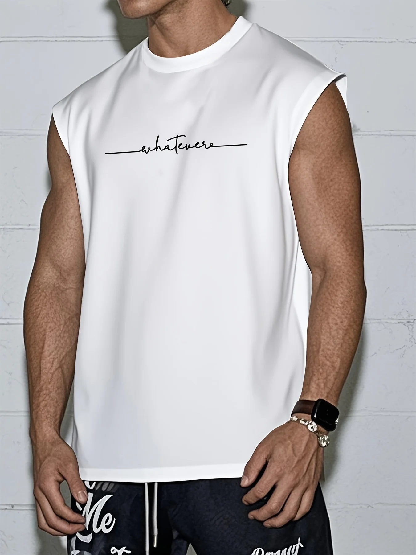 100% pure cotton summer men's fashionable casual loose and simple whatever letter printed fitness sports sleeveless vest