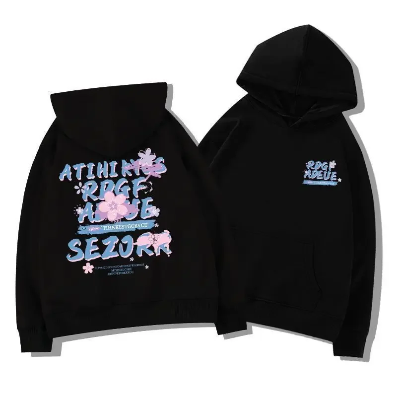 American Creative Flower Letter Printing Hooded Sweater Couple Fit Loose Casual Top Original Style Couple Top Clothing New