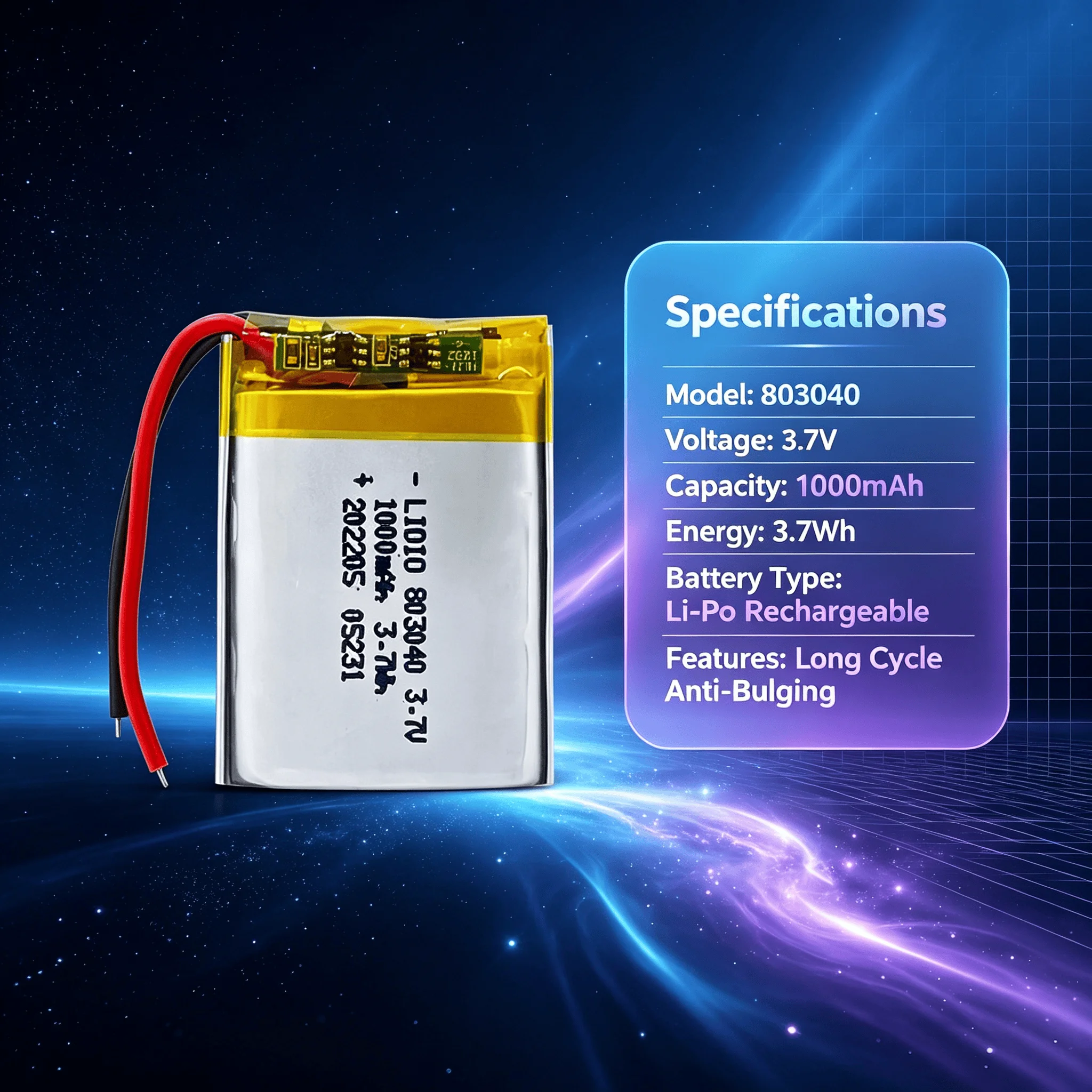 803040 3.7V 1000mAh High Capacity Li-Po Rechargeable Battery Long Cycle Anti-Bulging For GPS Navigator MP5 Bluetooth Headset