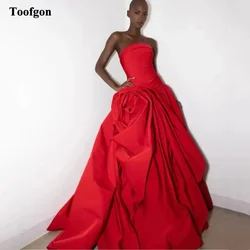 Toofgon A Line Red Evening Dresses Customized Flower High Slit Women Formal Prom Dress Special Party Red Carpet Pageant Gowns