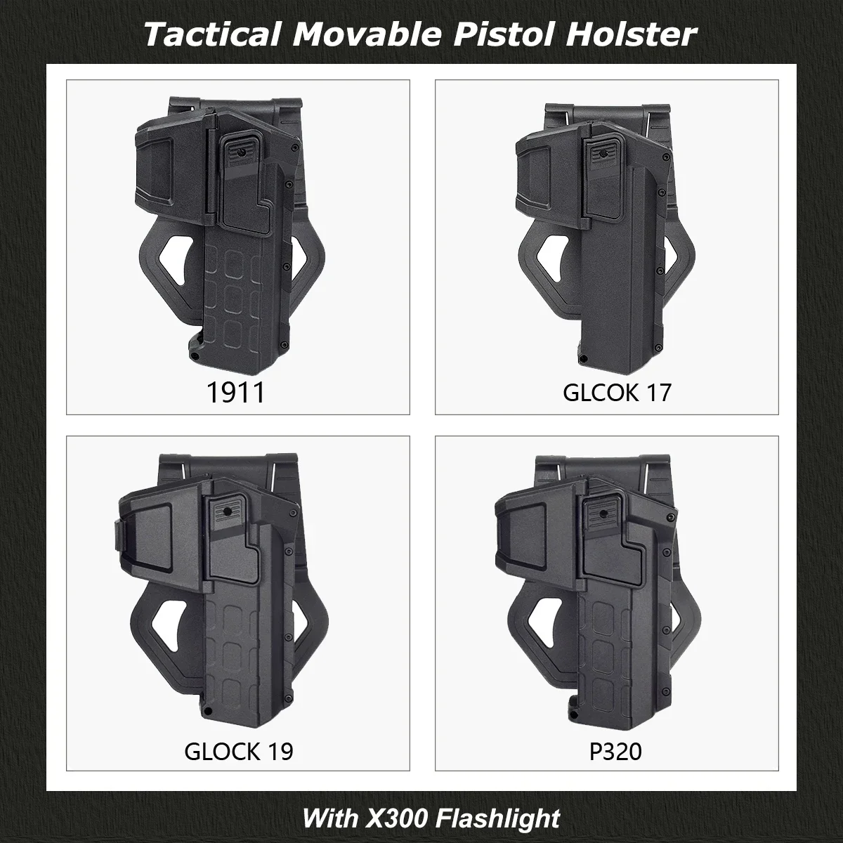 Tactical Holster for Glock G17 G18 G19 1911 Movable Pistol Flashlight Mounted Right Hand Waist Gun Weapon Light Accessories Men