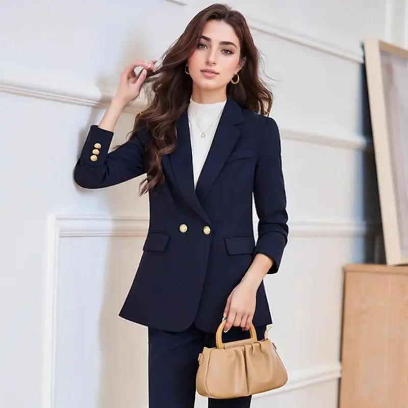 Autumn Elegant Formal Business Blazer Suit Pant Sets for Women 2 Pieces Long Sleeve Jacket Trousers Sets Plus Size Outfit