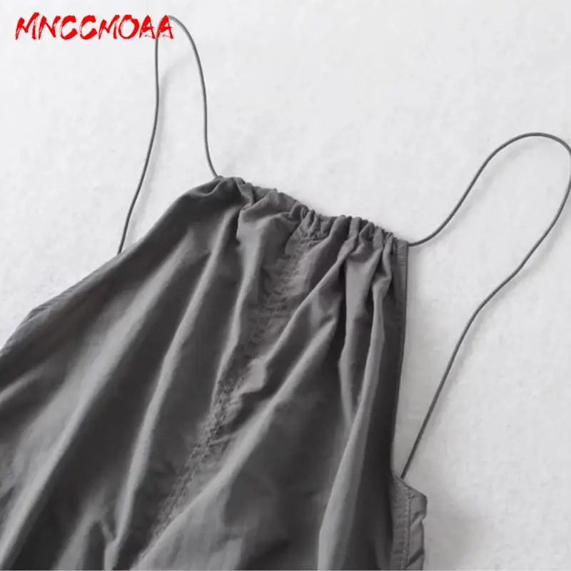 MNCCMOAA-Women\'s Sexy Backless Nylon Sling Midi Dress, Female Solid Sleeveless Casual Loose Cargo Dresses, Summer Fashion, 2024