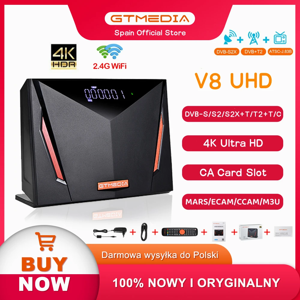 GTmedia-4K HD TVボックス,スマートカード付きV8衛星放送受信機,Bissキー,マルチルーム,T2-MI sat,DVB-S2X/t2/c,ファームウェア