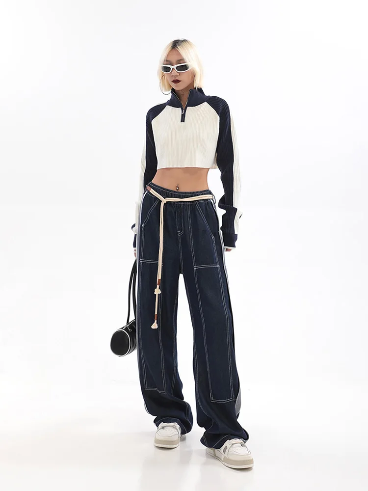 Womens Jeans High Waist Fashion Straight Baggy Denim Pants Streetwear American Style Wide Leg Denim Trouser Spring 2024