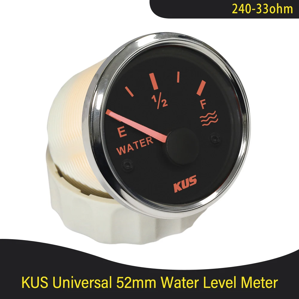 KUS 52mm Marine Boat Water Tank Level Gauge Indicator Empty Full 0-190ohm 240-33ohm with Red Yellow Backlight 12V 24V