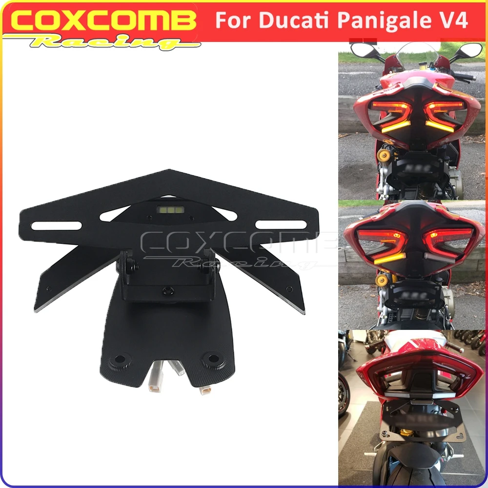 Number License Plate Holder Bracket Motorcycle Rear Tail Tidy Frame Fender Eliminator LED Turn Signal For Ducati Panigale V4 V4S
