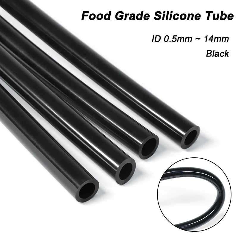 2/5m Food Grade Black Silicone Tube ID0.5 1 2 4 5 6 7 8 9 10 11 12 14mm High Temperature Nontoxic Drink Water Faucet Garden Pipe