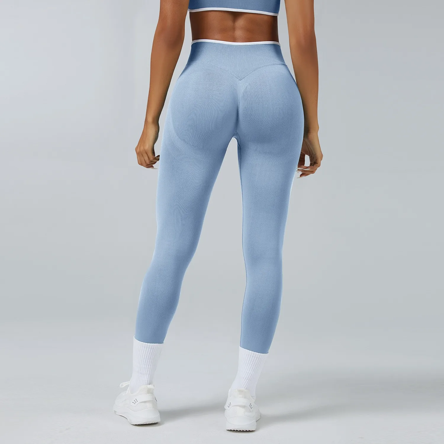 Nahtlose Yoga-Leggings für Damen mit mittlerer Bundhöhe, Push-Up-Effekt, Sport- und Fitnesshose, Laufhose, Hüftlift, hohe Elastizität, Gym-Leggings, Sportleggings – Detail 34