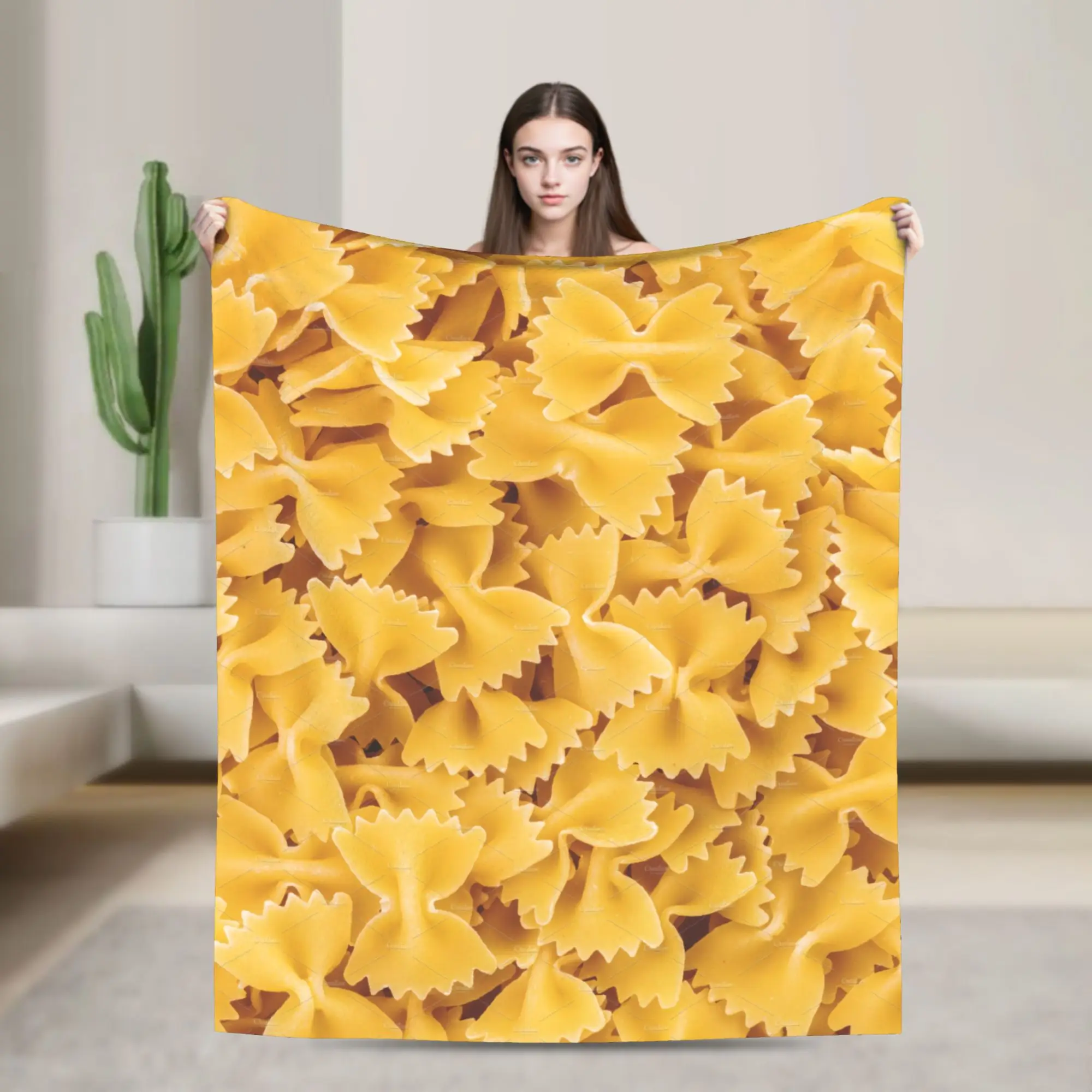 Hot Food Knitted Blankets Flannel Farfalle Pasta Super Warm Throw Blanket for Bedding Couch Bed Rug