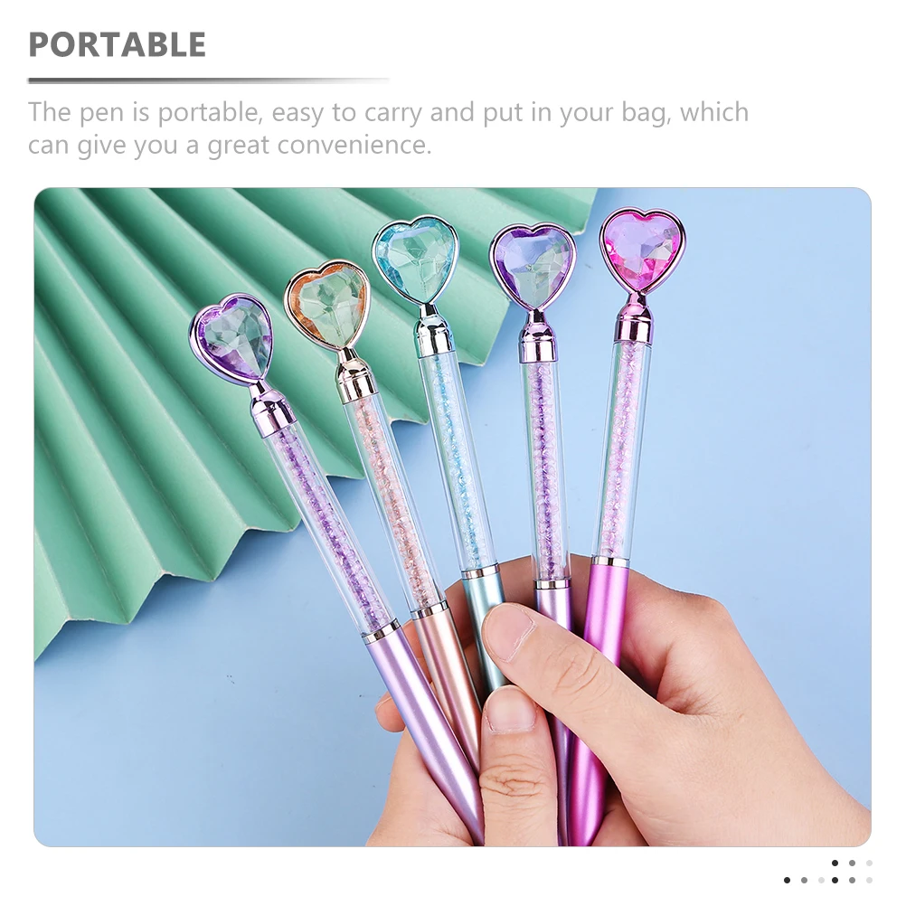 

10 Pcs Colorful Crystal Quicksand Pen Erasable Pens Writing Cute Ballpoint Back to School Heart Ink Small Gem