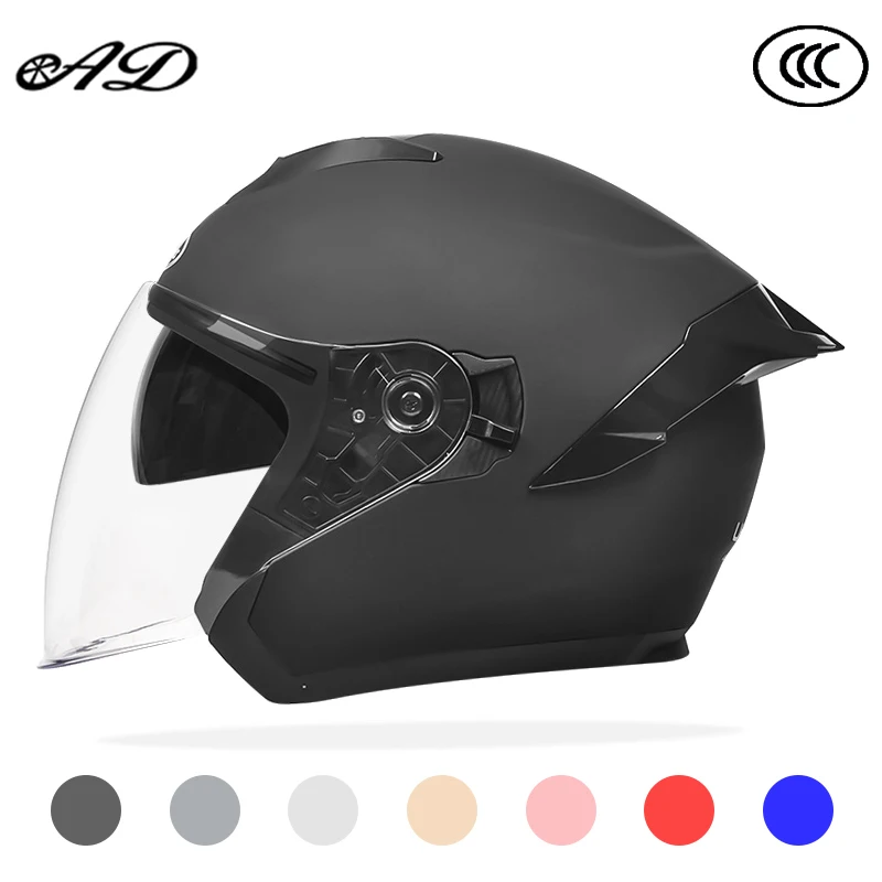 AD Man\'s Motorcycle Helmet HD Anti-fog Double Lens Helmet 3C Certified Moto Cycling Open Face Helmet 55-60CM Safety Cap