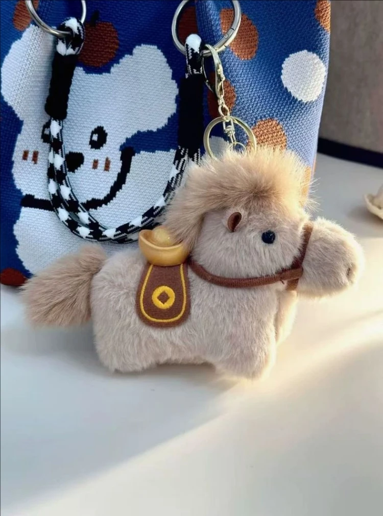 

New Yuanbao Zodiac Horse Hanging Pendant Plush Pony Keychain Stuffed Animal Long Hair Plush Horse Year of Horse Bag Pendant Gift