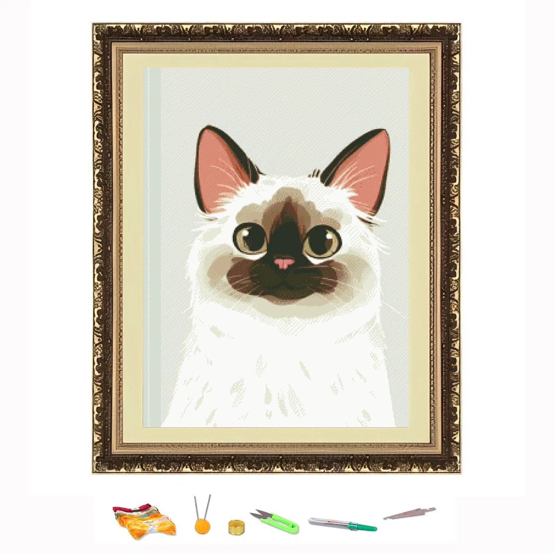 

Cross Stitch Embroidery Cartoon Cat-3 Thread Drawing DIY Needlework Kit Decorate Printed on Canva 11CT