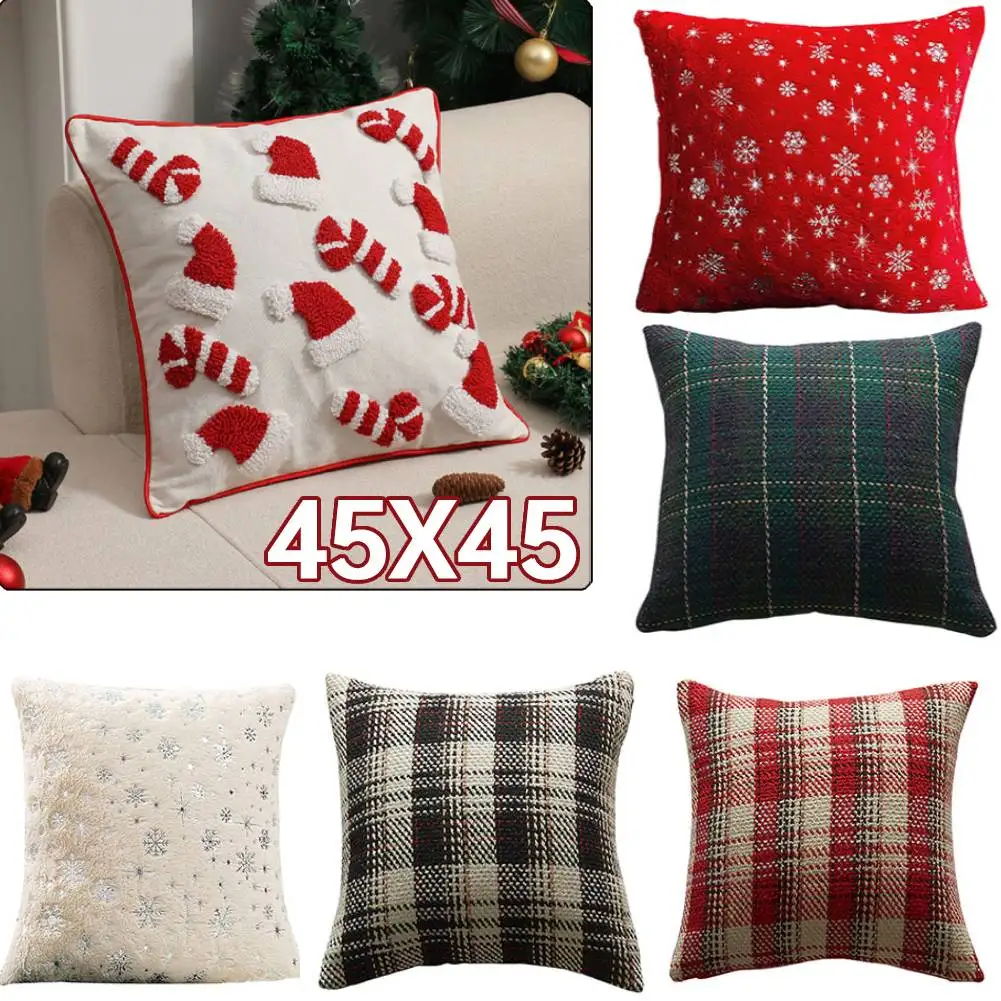 18x18 Inch Checkered Cushion Cover Decorative Christmas Pillow Cases for Sofa Plaid Woven Pillowcase for Festive Party Occasions