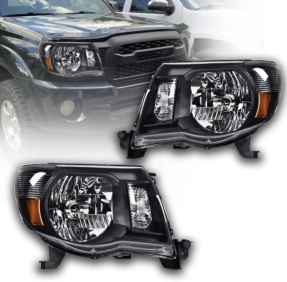 

Headlight Assembly Compatible with Toyota Tacoma Chrome Headlamp Lamps Left+Right 2005 2006 2007 2008 2009 2010 2011(Clear lens