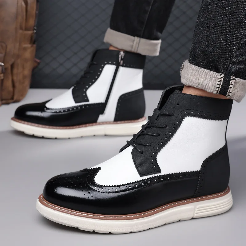 Luxury Men Ankle Boots Fashion Autumn Winter High Top Platform Boots Man Brogue Men's Formal Leather Botas De Cuero Para Hombre