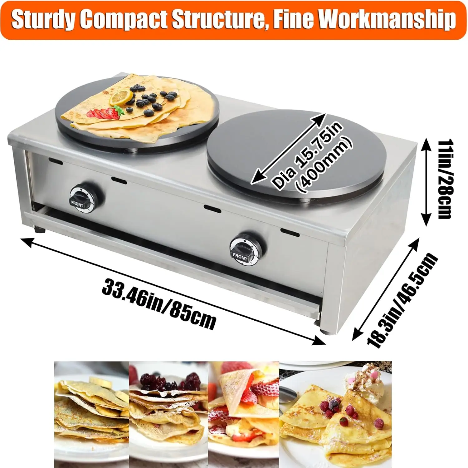 ダブルバーナー 15.75インチ 業務用パンケーキメーカー 天然ガス 2000Pa ノンスティッククレープメーカー パンケーキグリドルマシン
