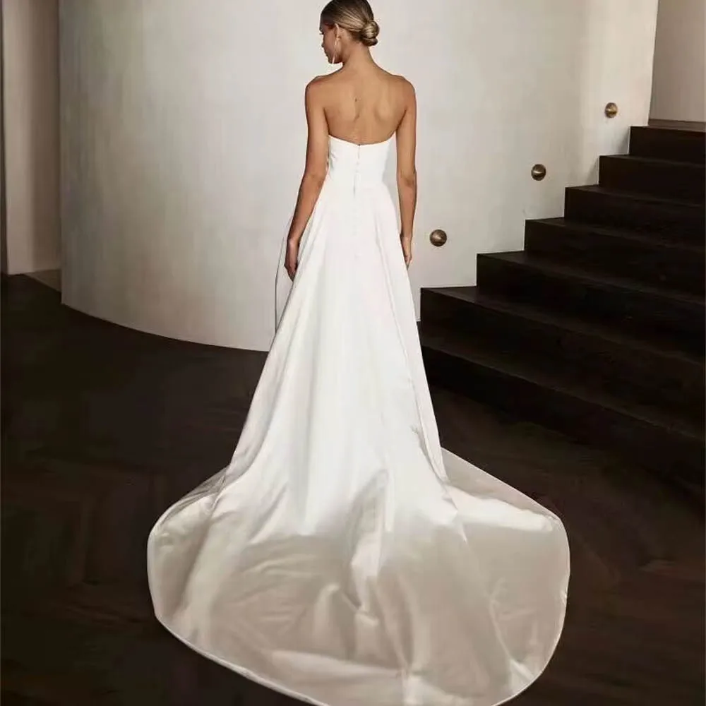 Customized Belle Satin Wedding Dresses Mermaid Strapless Cheap Long Train Church Wedding Gowns Boda Vestidos Bridal Gown