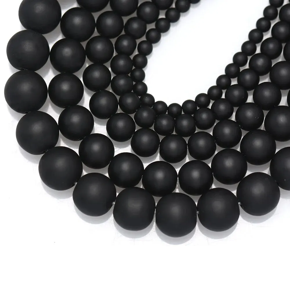 Black Frosted Matte Beads Round Loose Beads Natural Stone Beads for Jewelry Making DIY Bracelet Accessories 6/8/10/MM