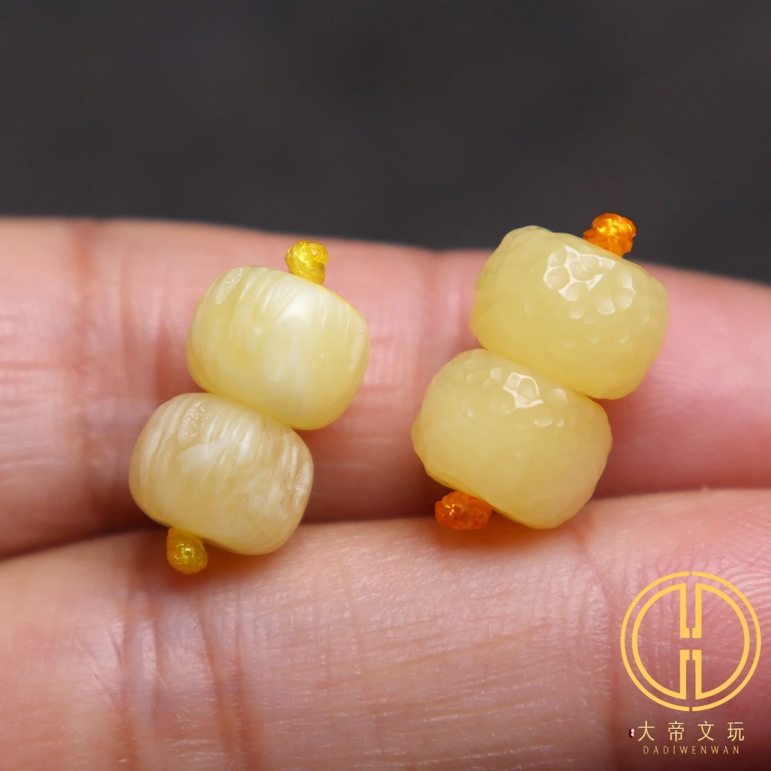 

Natural 100% real yellow amber Jade beads carved Barrel bead Bracelet necklace DIY accessories for woman men Gift good luck