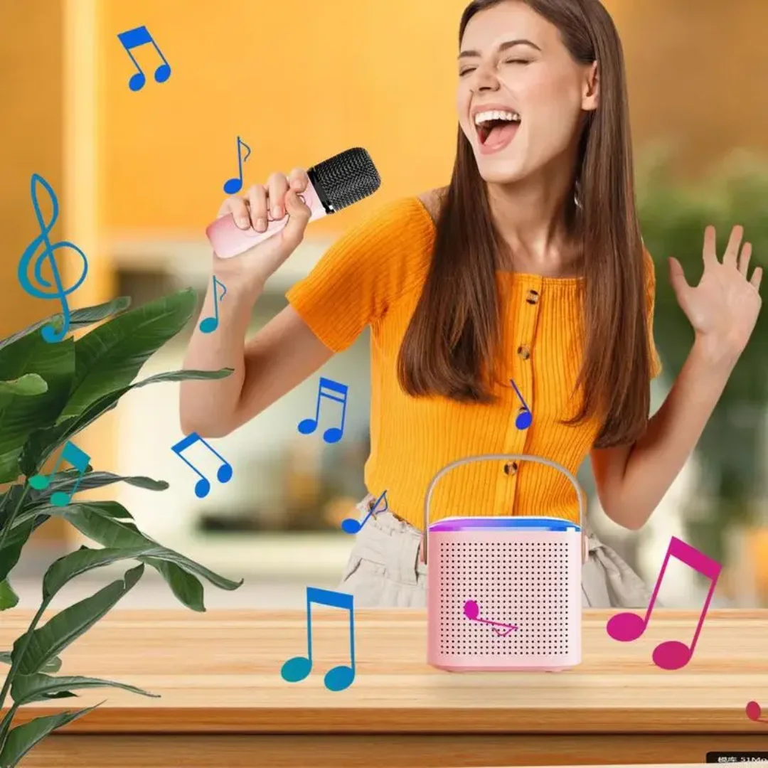 

Mini Karaoke Machine with 1 Wireless Microphone Portable Bluetooth Karaoke Speaker for Kids and Adults Gifts for Girls and Boys