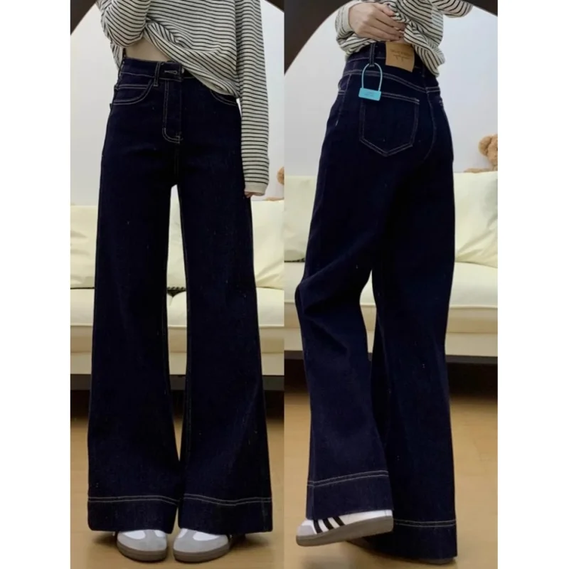 

Свободные джинсы с высокой талией, синие женские джинсы, теплые зимние брюки-клеш с высокой талией, брюки длиной до пола