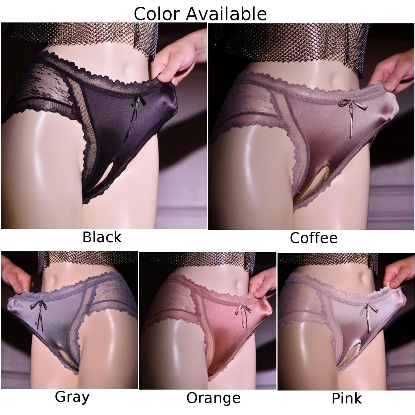 Hot Sale 2023 Brand New Briefs Female Crothless Panties Elastic Underwear Lace Open Crotch Satin Satin Sheer Sexy