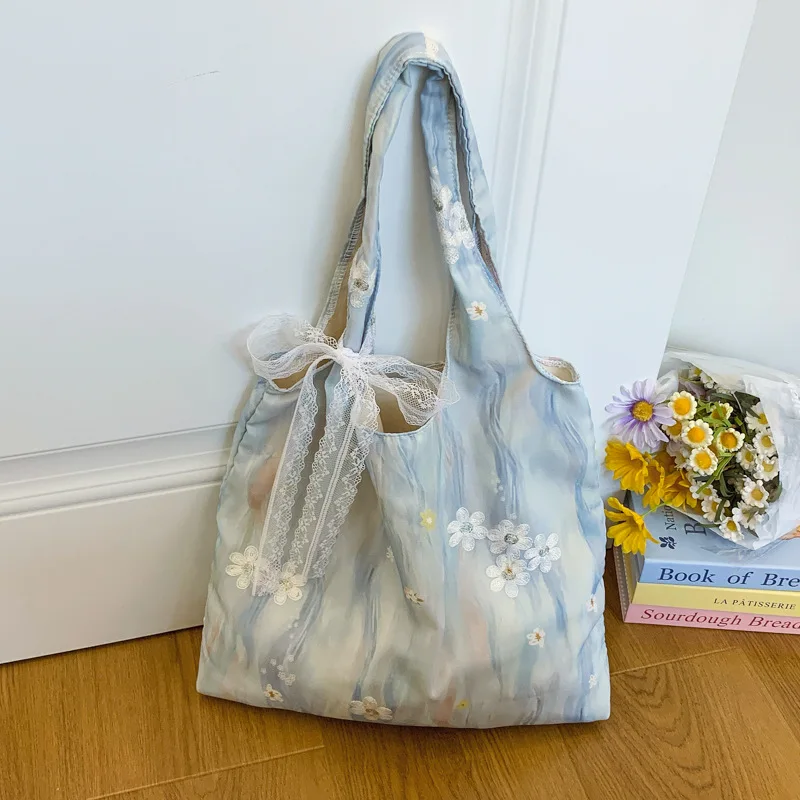 

Casual Embroidery Floral Women Shoulder Bags Versatile Large Capacity Ladies Handbag Tote Lightweight Portable Girl Underarm Bag