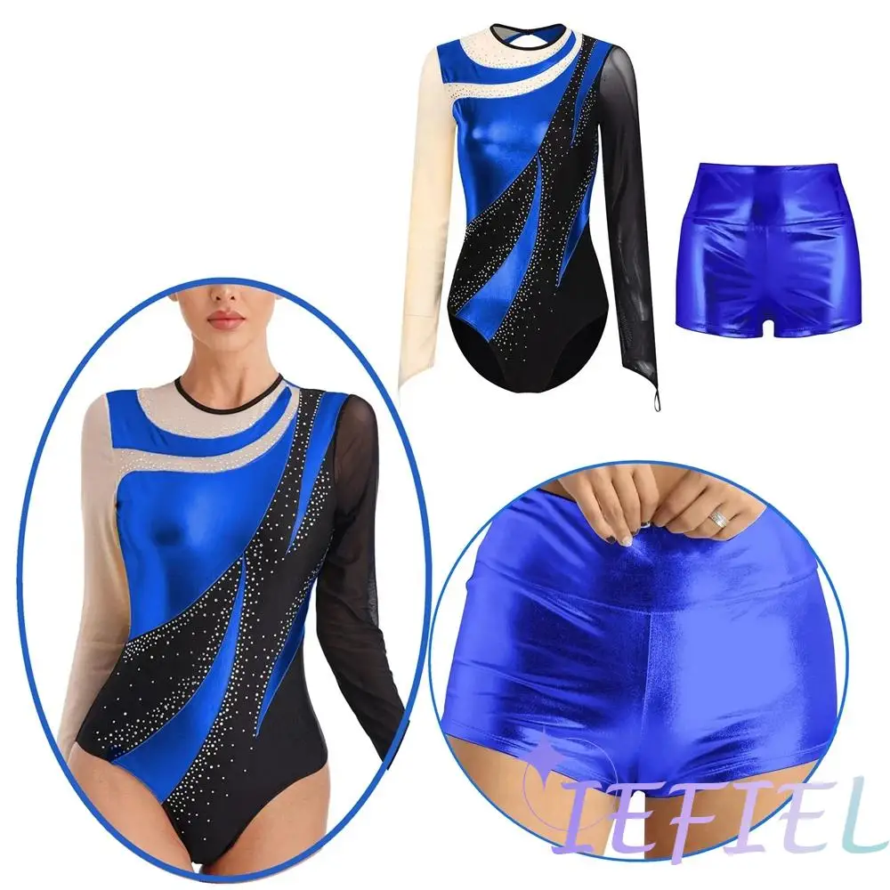 

Костюм для джазовых танцев, художественная гимнастика, акробатика, спортивная одежда, женский модный костюм для катания на коньках, сценическая одежда, 2 шт.