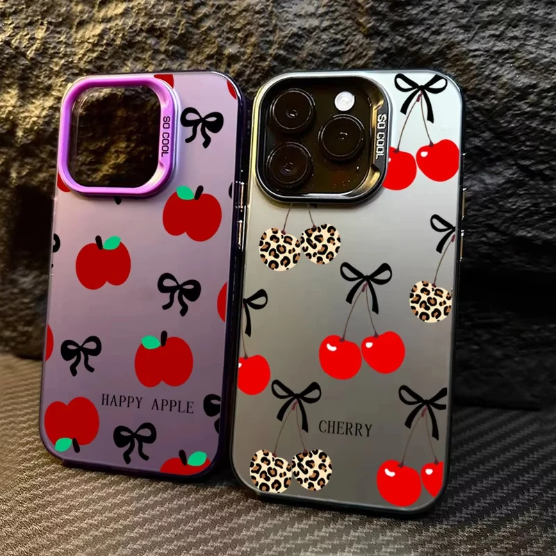 Animal Leopard Print Red Cherry IMD Phone Case For iPhone 16 15 14 13 12 11 Pro Max XS X XR 7 8 16 Plus Matte Hard Back Cover