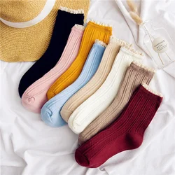 Women Fashion Lacework Frilly Ruffle Socks Cotton Soft High Quality Lady Girl Kawaii Cute Socks Solid Color Harajuku Retro Socks