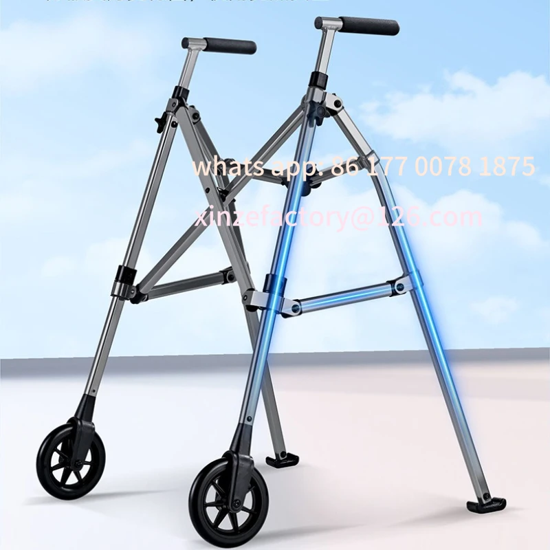 Customizable Aircraft Aluminum Folding Walker,3kg Ultra Light Rollator,Triangle Stabilization Frame,Rehabilitation Walking Aid