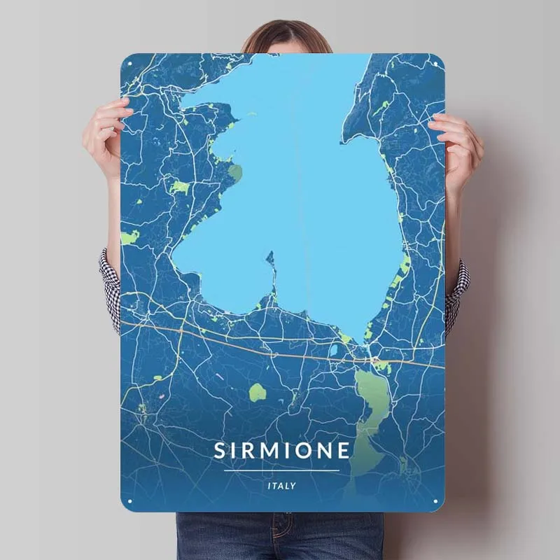 Sirmione Italy Map Bauhaus Metal Poster Retro Metal Tin Sign Plaque for Wall Art Decoration Vintage Decor Gamer Room Decoration